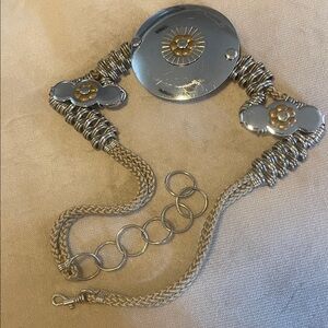 Women’s Silver-Tone Decorative Chain Belt with Gold Accents
